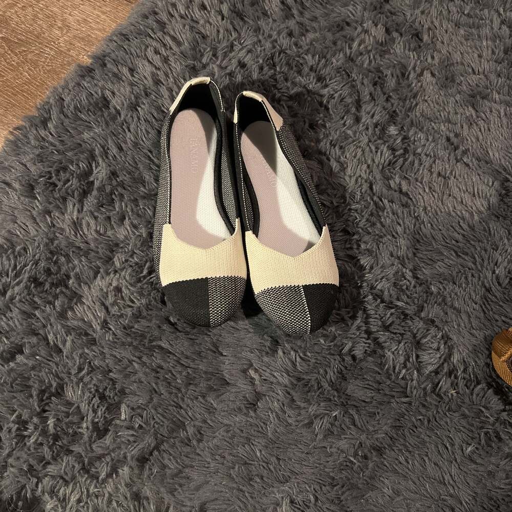 womens black ballet flats comfortable knit slip - ,